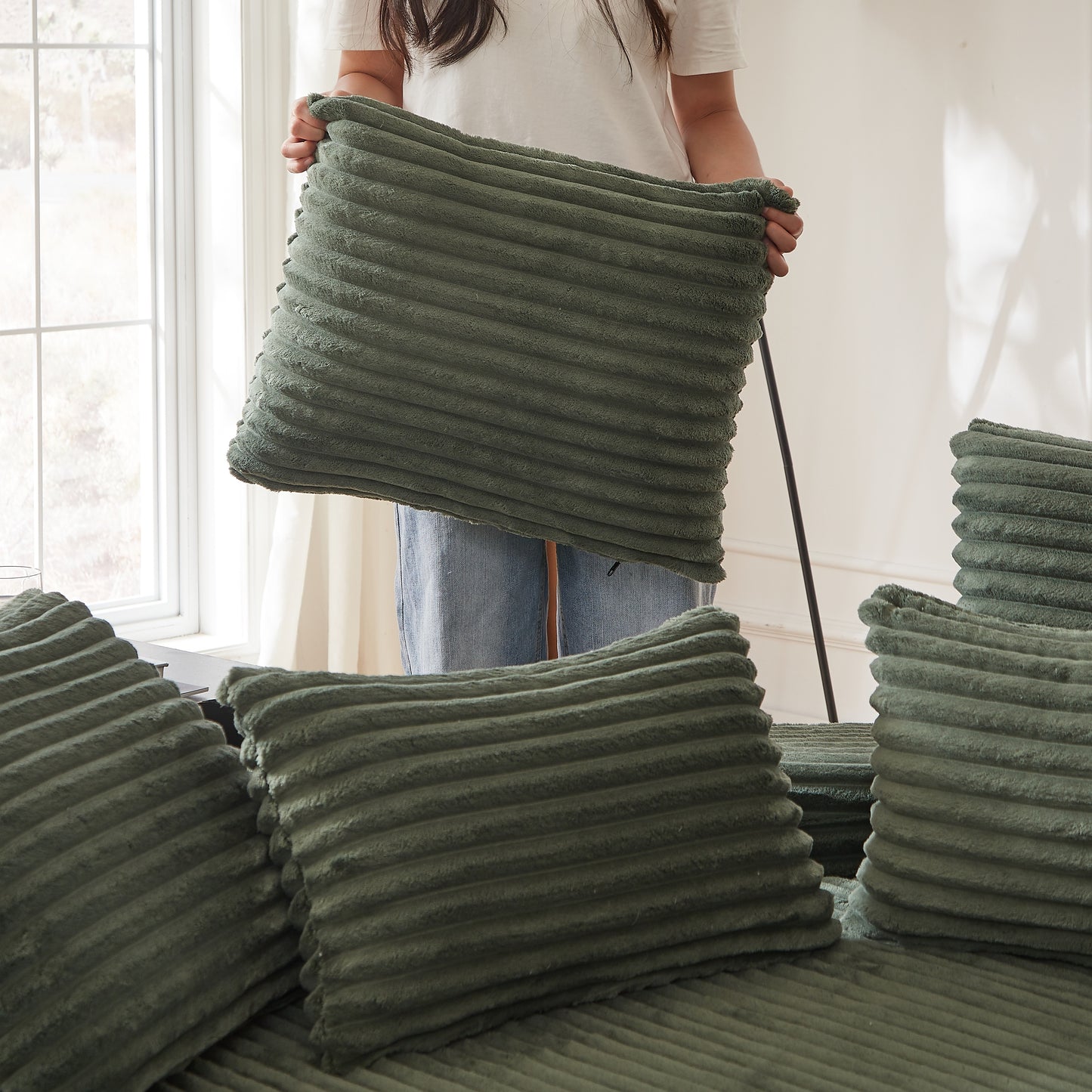 Corduroy Compression Sofa — 1-Seat — Green