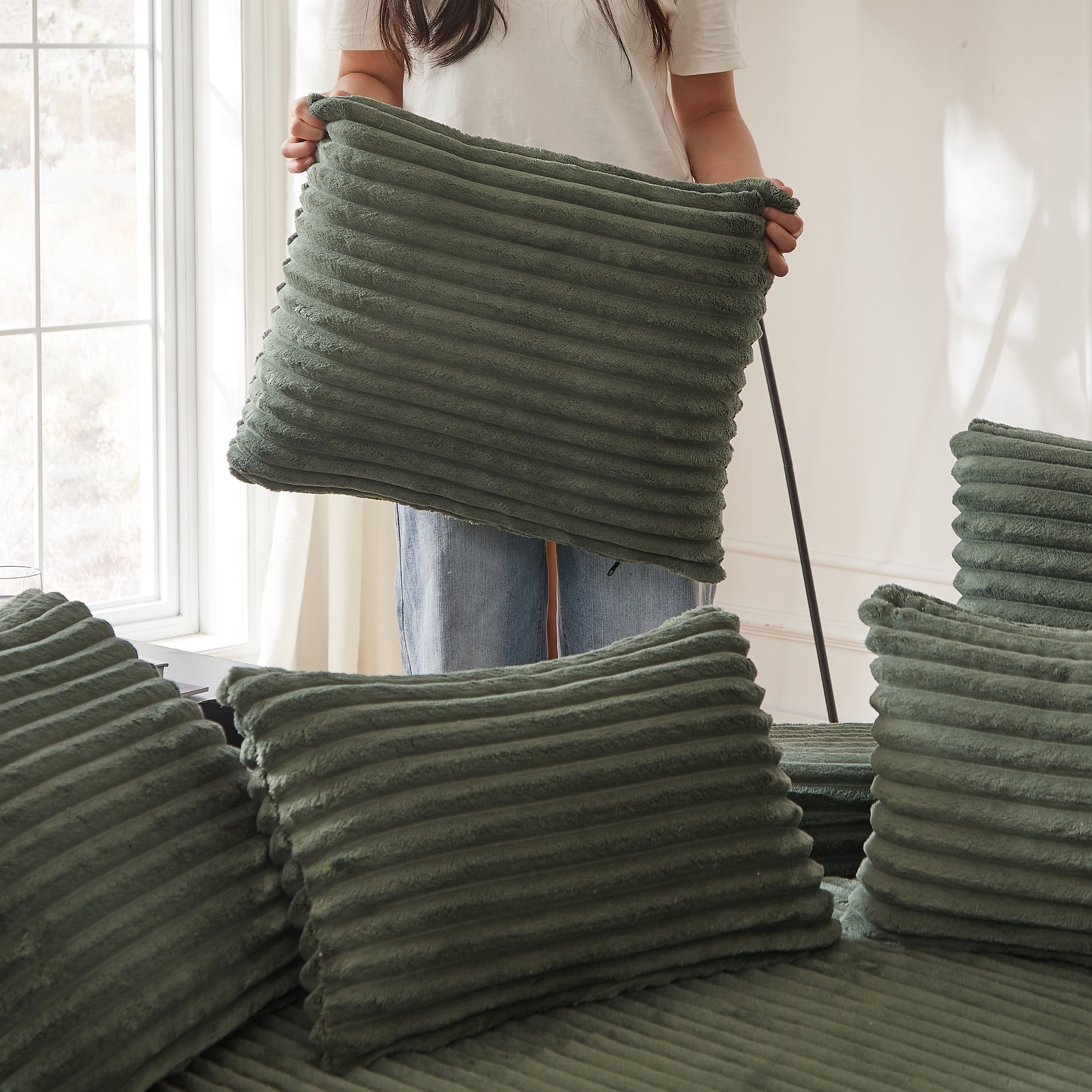 Corduroy Compression Sofa — 1-Seat — Green