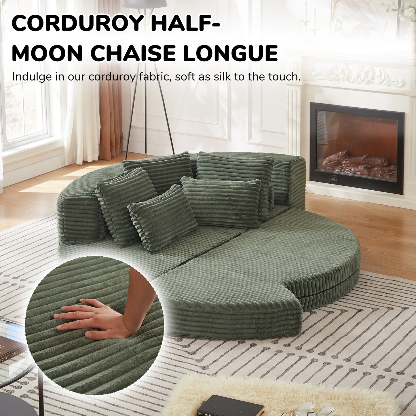 Corduroy Compression Sofa — 1-Seat — Green