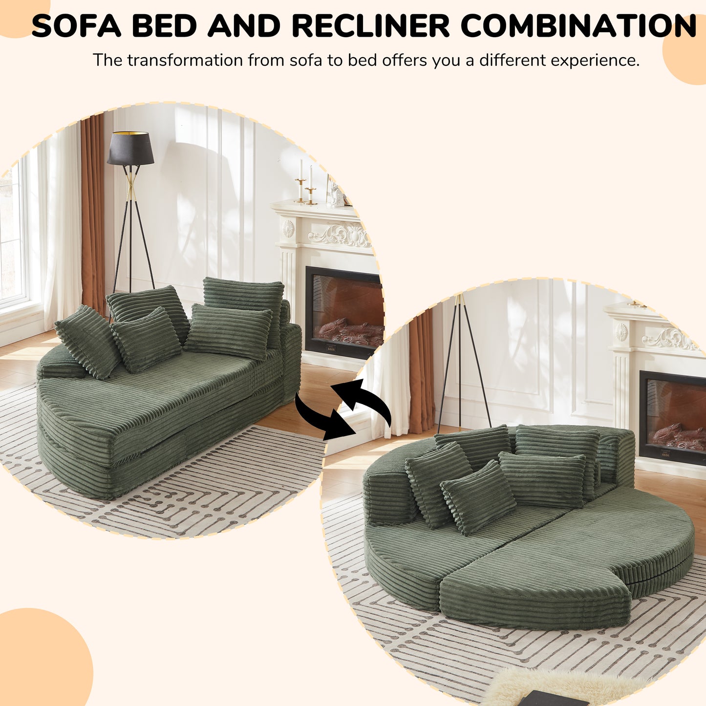 Corduroy Compression Sofa — 1-Seat — Green