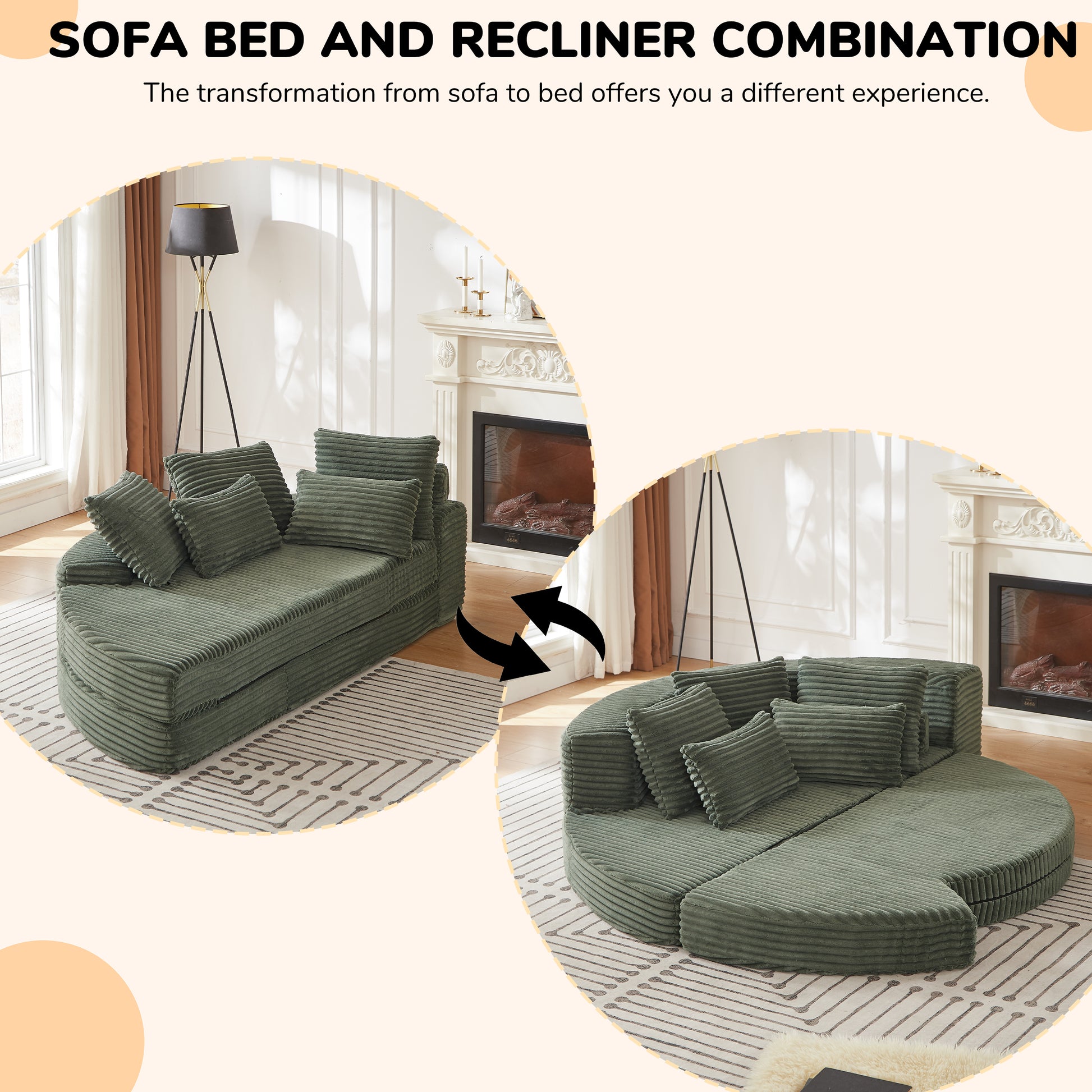 Corduroy Compression Sofa — 1-Seat — Green