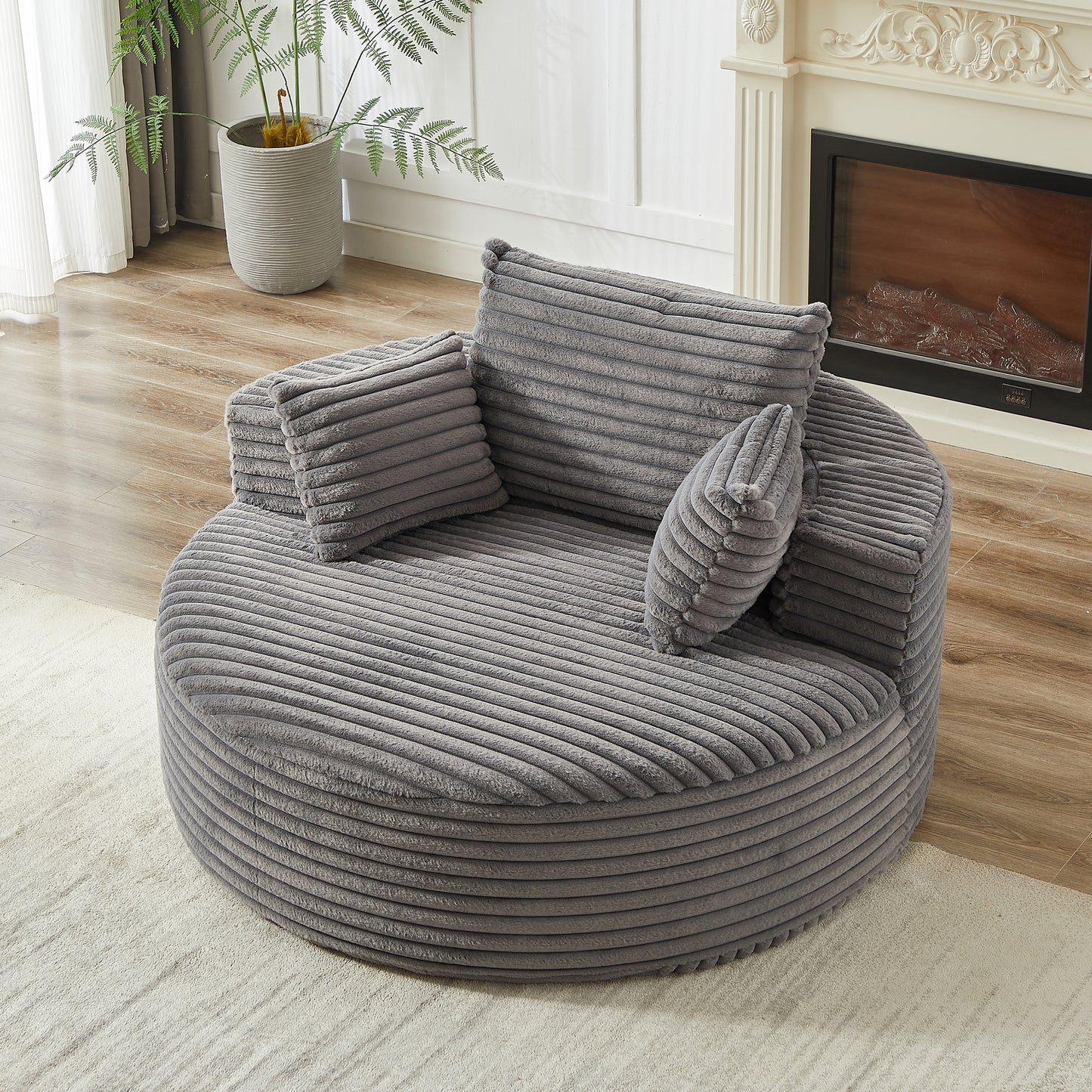 Corduroy Compression Accent Chair — 1-Seat, 55"W — Grey