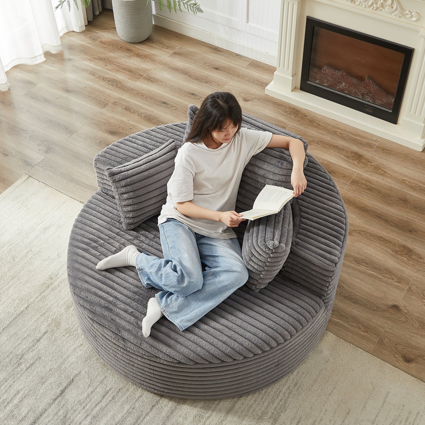Corduroy Compression Accent Chair — 1-Seat, 55"W — Grey