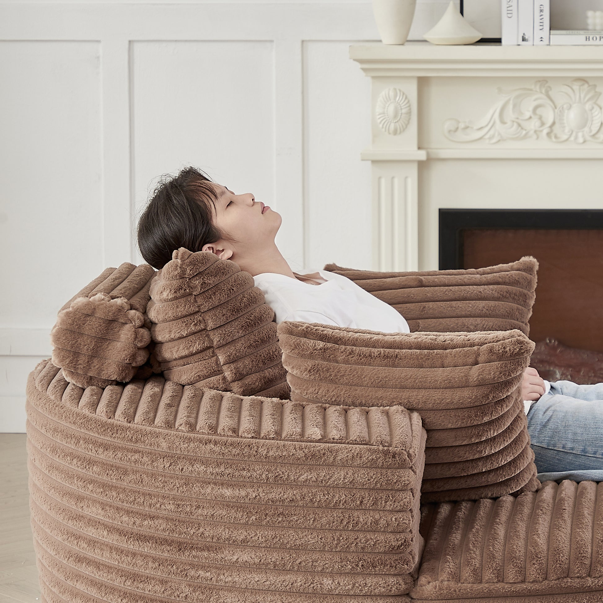 Corduroy Compression Accent Chair — 1-Seat, 55"W — Brown