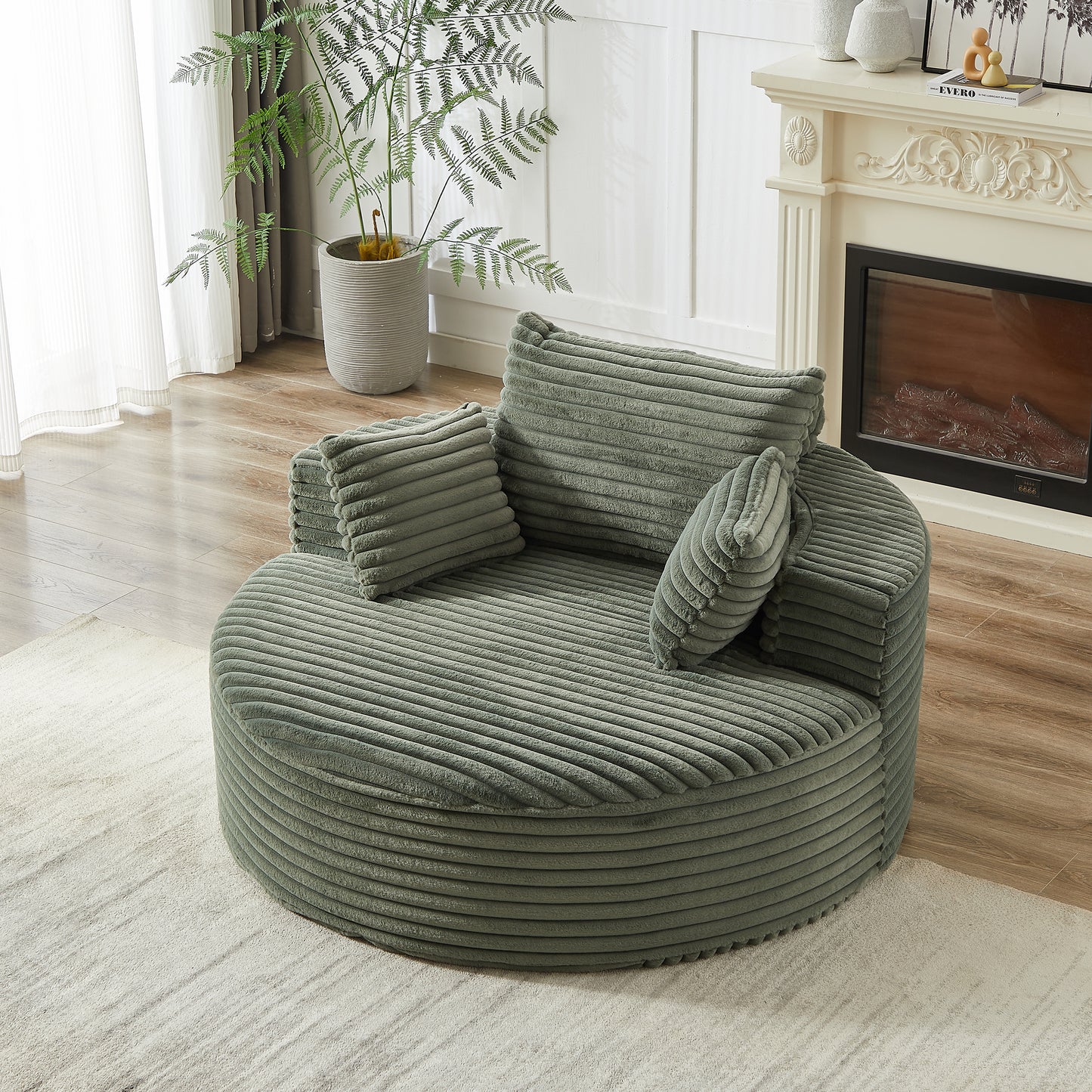 Corduroy Compression Accent Chair — 1-Seat, 55"W — Green