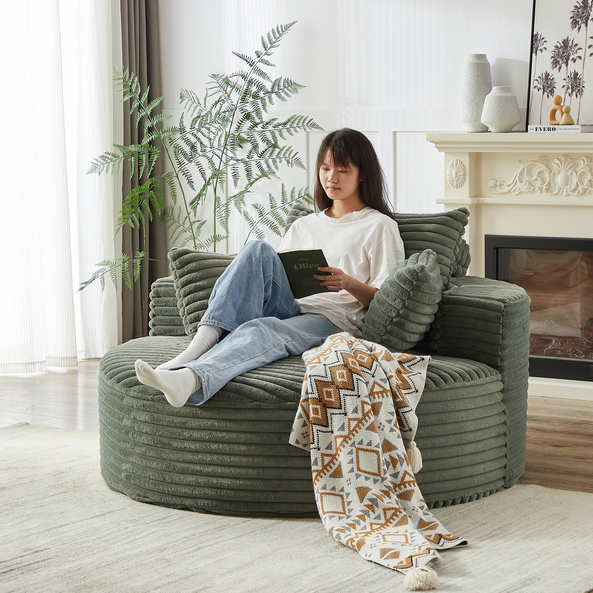 Corduroy Compression Accent Chair — 1-Seat, 55"W — Green