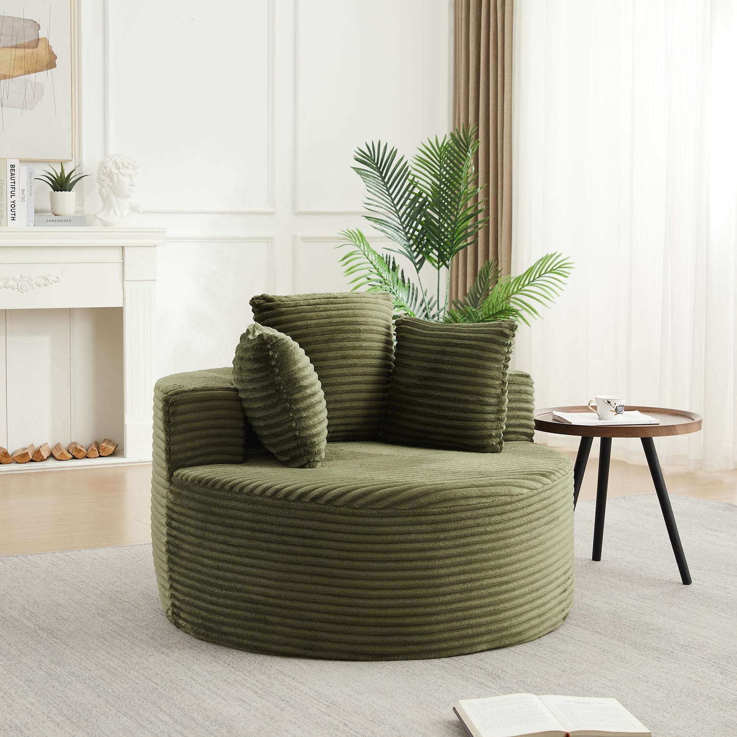 Corduroy Compression Accent Chair — 1-Seat, 43"W — Green