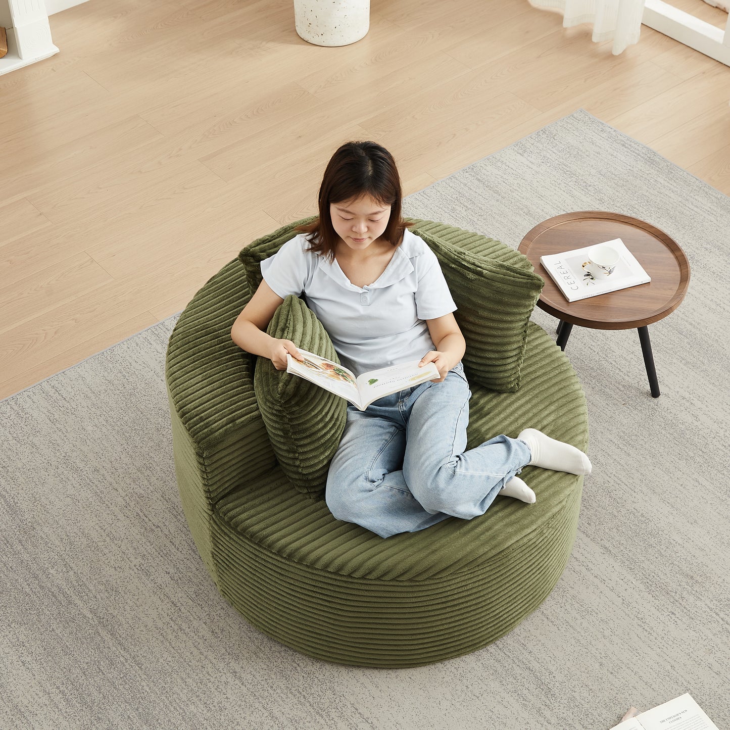 Corduroy Compression Accent Chair — 1-Seat, 43"W — Green