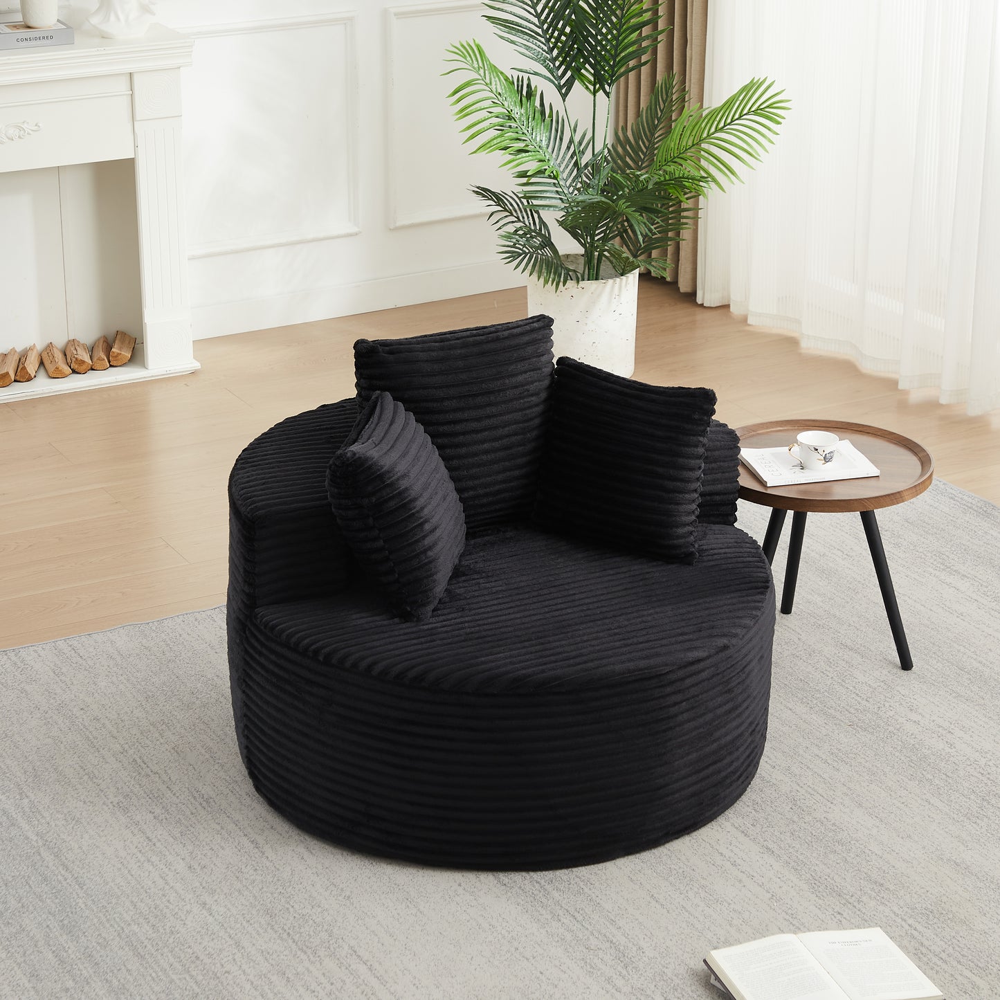 Corduroy Compression Accent Chair — 1-Seat, 43"W — Black