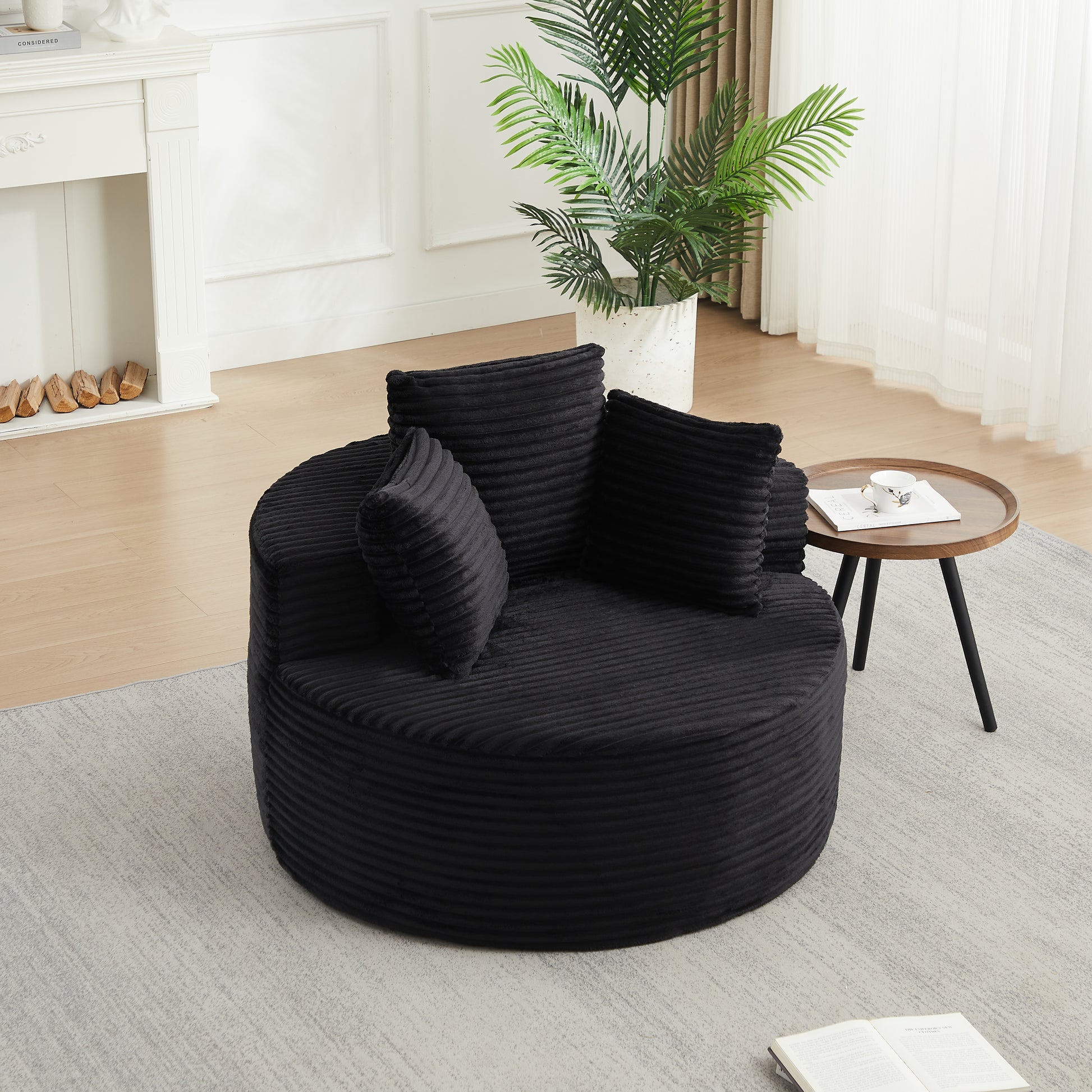 Corduroy Compression Accent Chair — 1-Seat, 43"W — Black