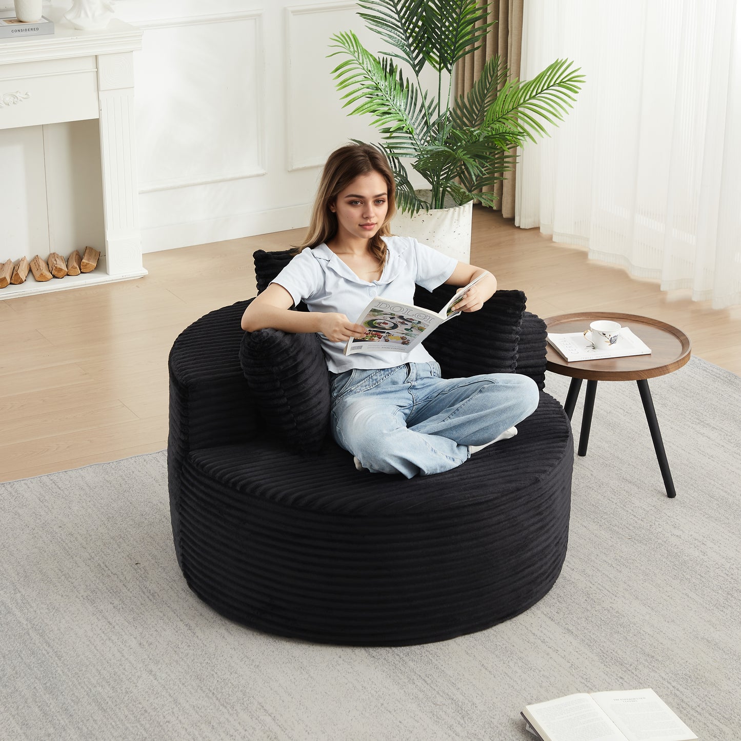 Corduroy Compression Accent Chair — 1-Seat, 43"W — Black