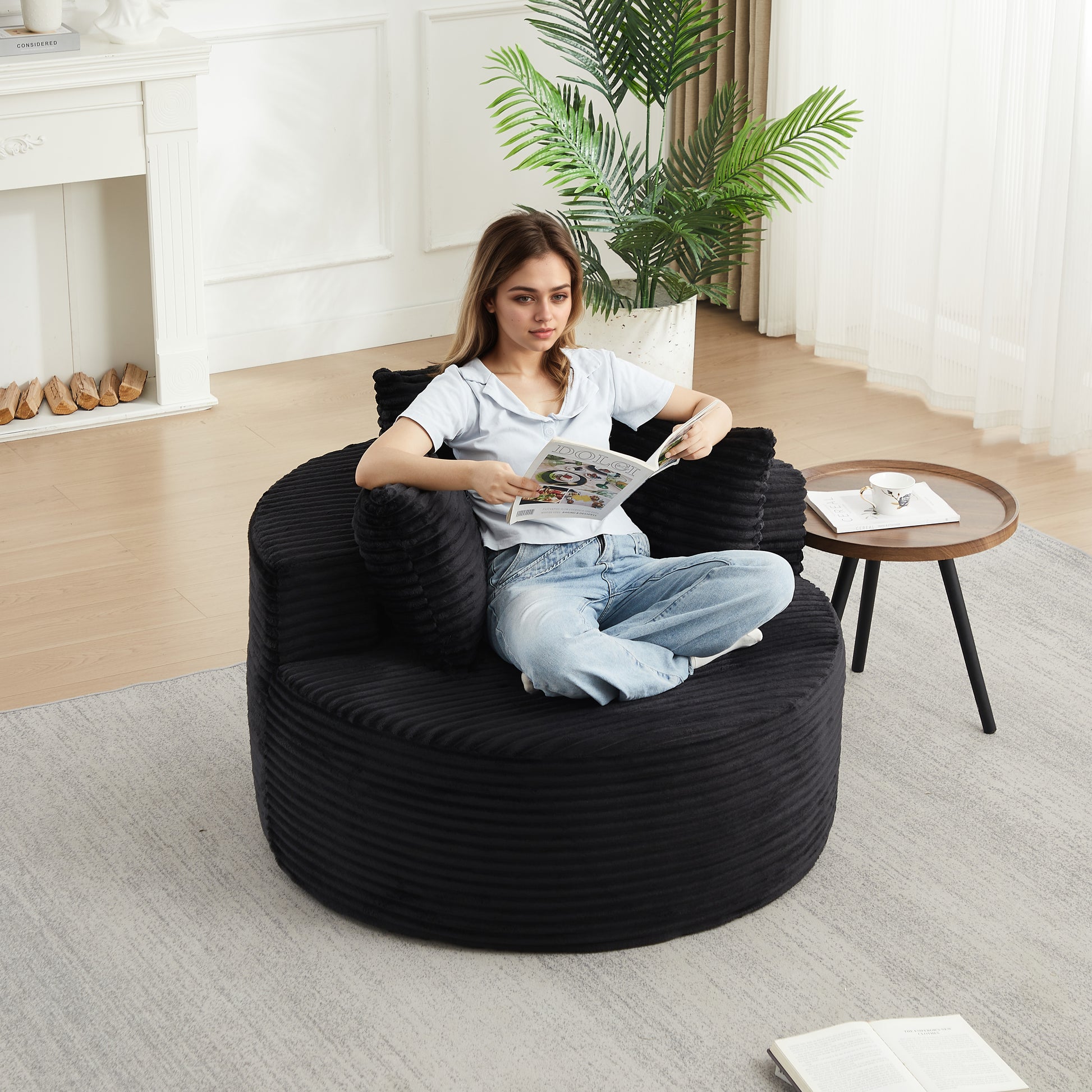Corduroy Compression Accent Chair — 1-Seat, 43"W — Black
