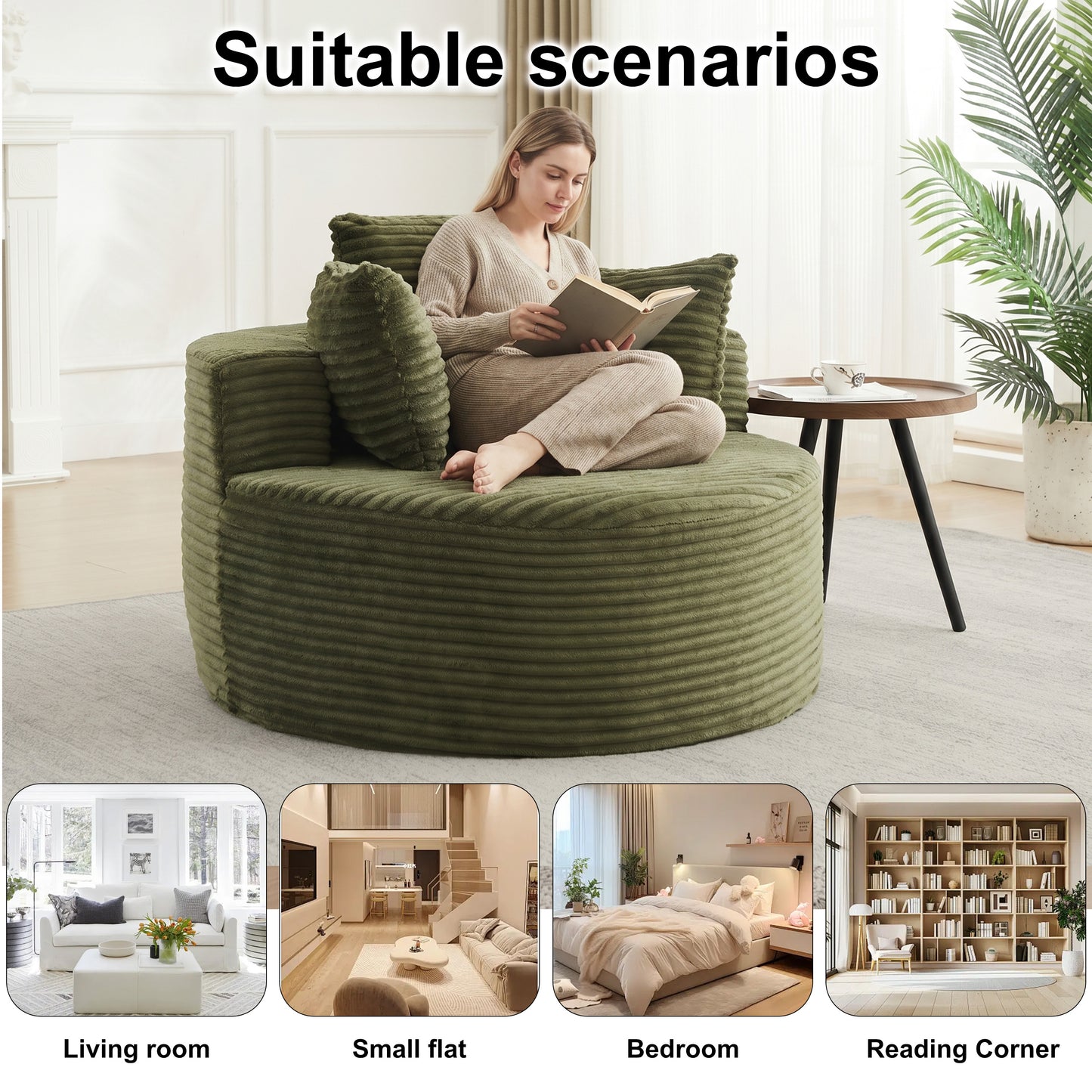 Corduroy Compression Accent Chair — 1-Seat, 43"W — Green