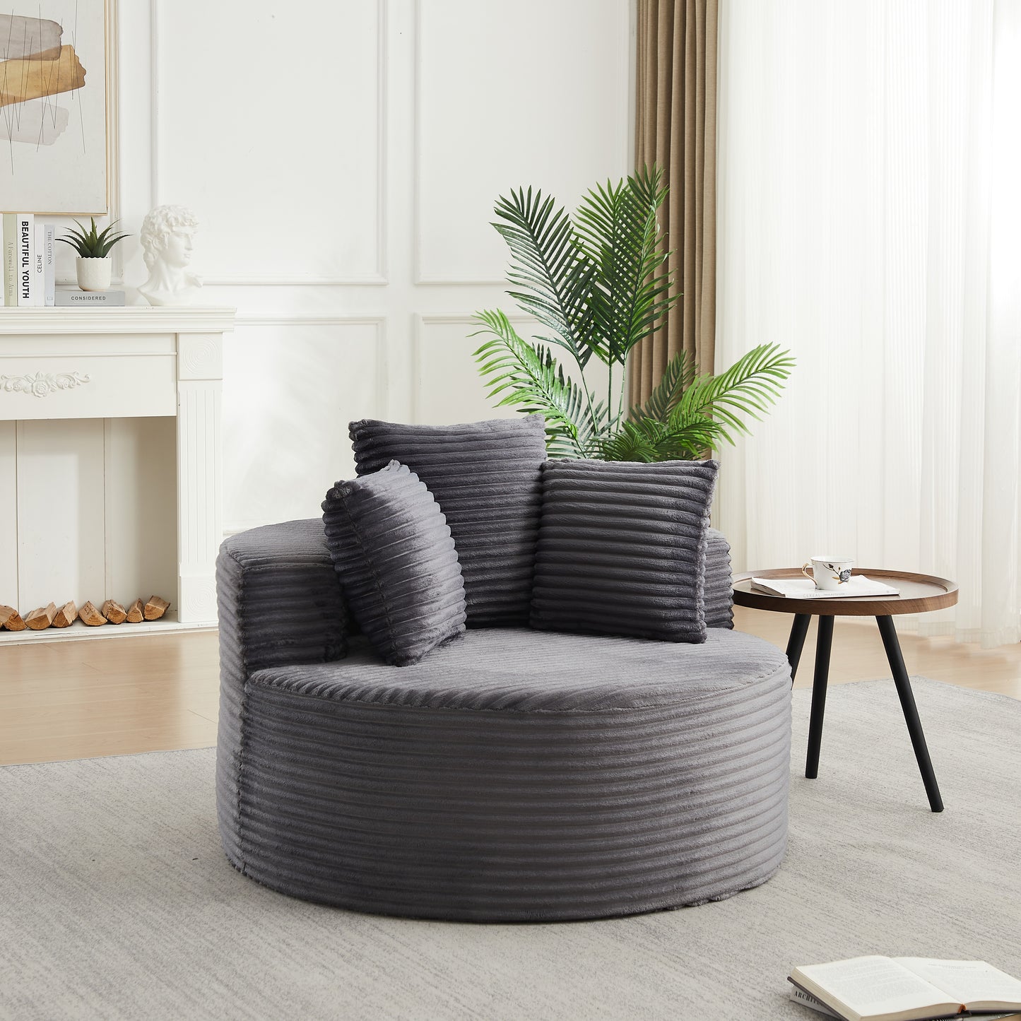 Corduroy Compression Accent Chair — 1-Seat, 43"W — Grey