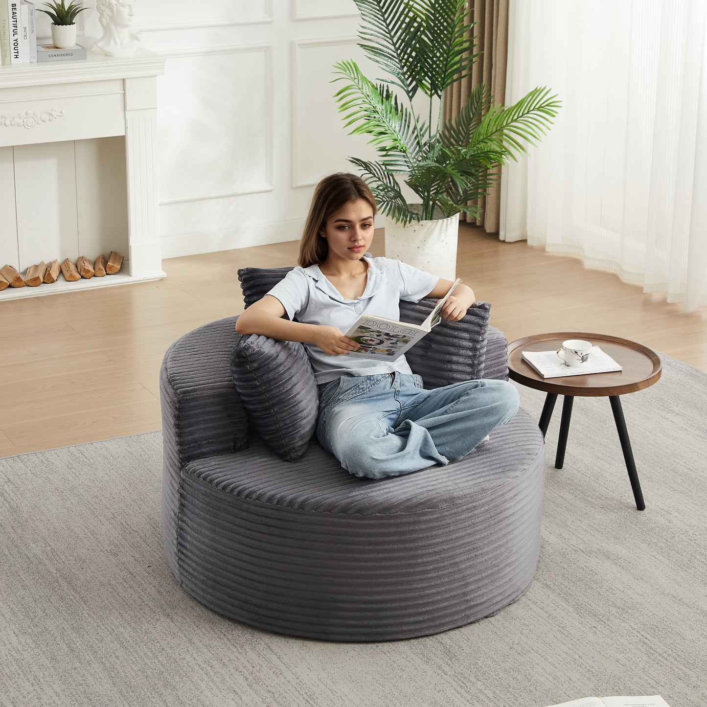 Corduroy Compression Accent Chair — 1-Seat, 43"W — Grey