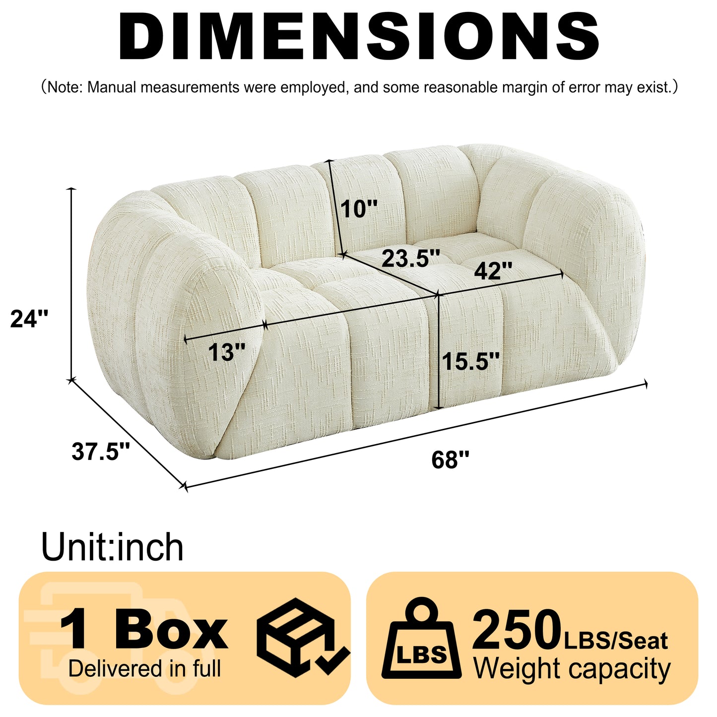 Chenille Compression Sofa — 2/3/5/6-Seat — Beige / 2-Seat