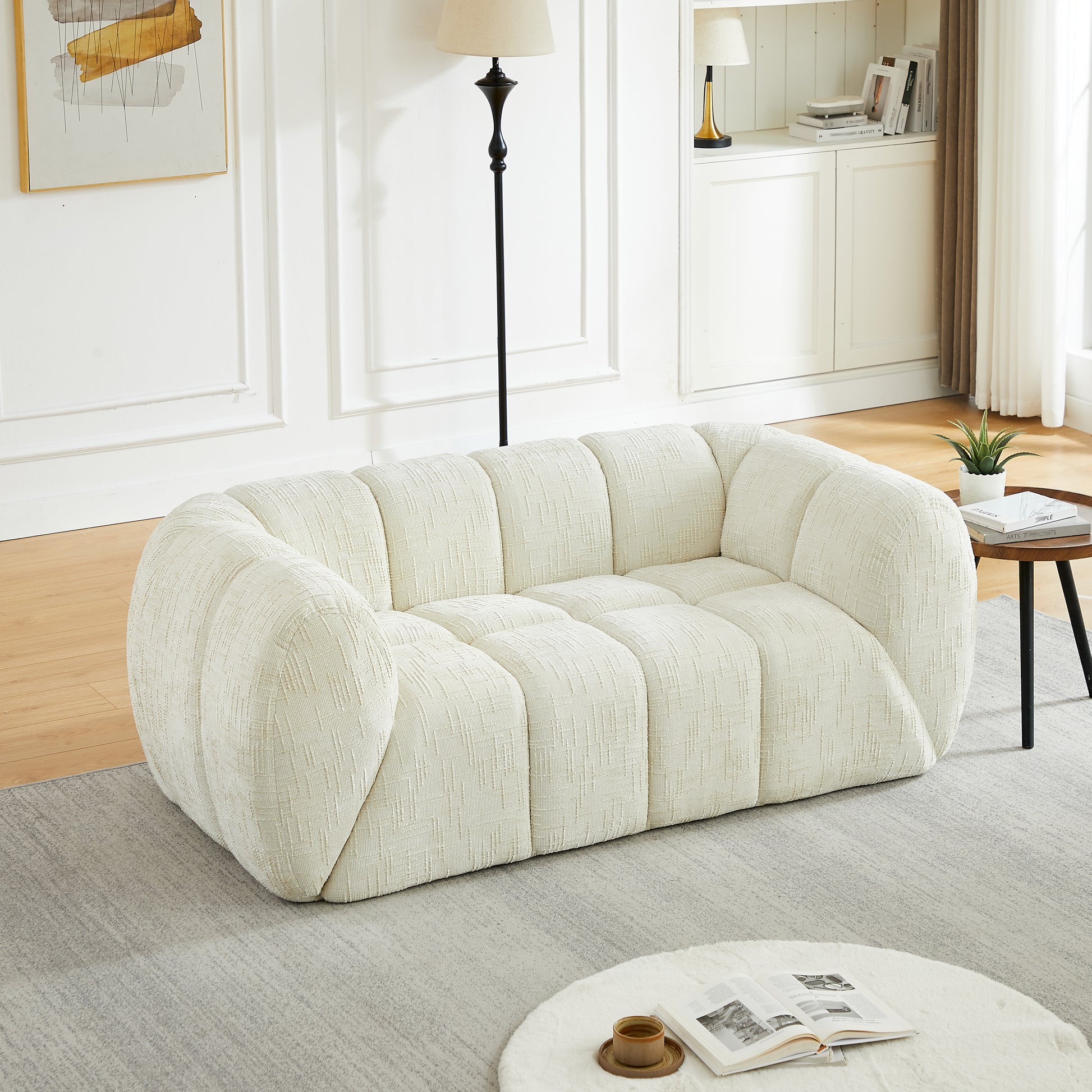 Chenille Compression Sofa — 2/3/5/6-Seat — Beige / 2-Seat