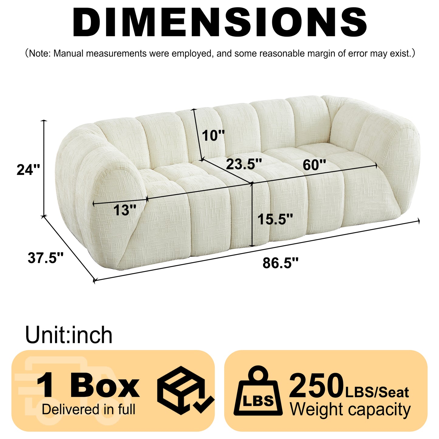 Chenille Compression Sofa — 2/3/5/6-Seat — Beige / 3-Seat