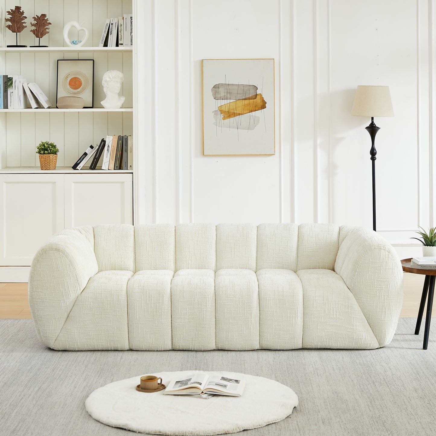 Chenille Compression Sofa — 2/3/5/6-Seat — Beige / 3-Seat