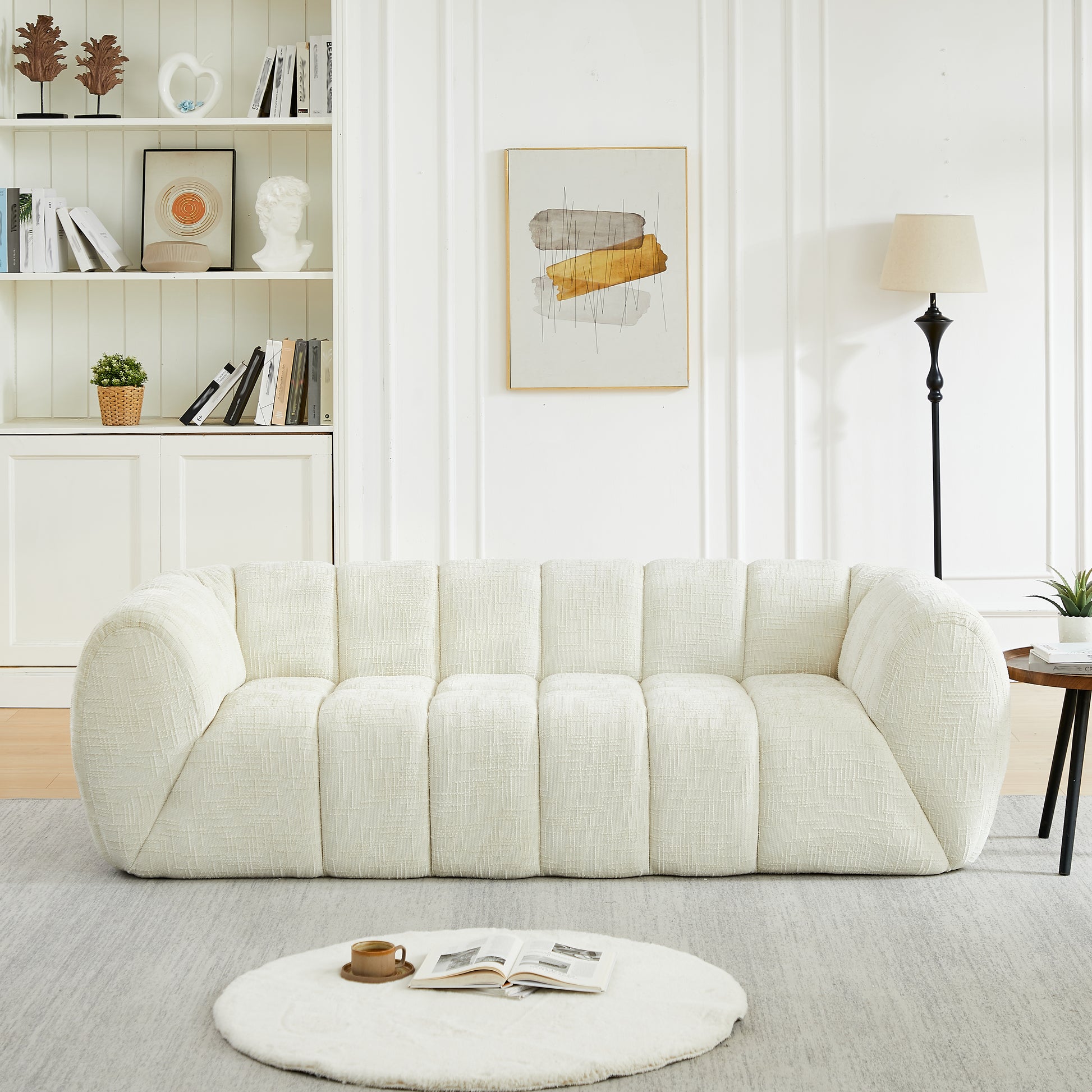 Chenille Compression Sofa — 2/3/5/6-Seat — Beige / 3-Seat