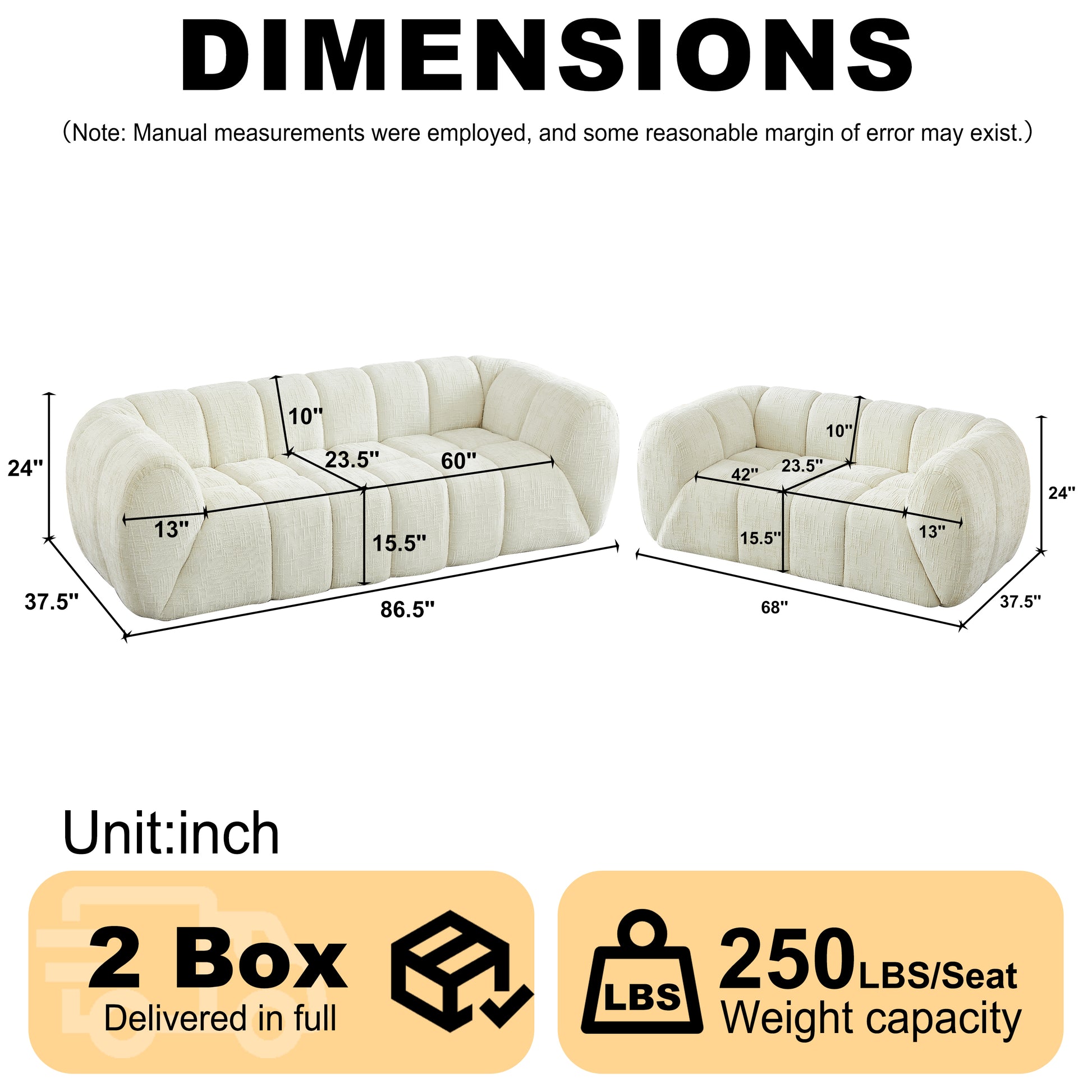 Chenille Compression Sofa — 2/3/5/6-Seat — Beige / 5-Seat