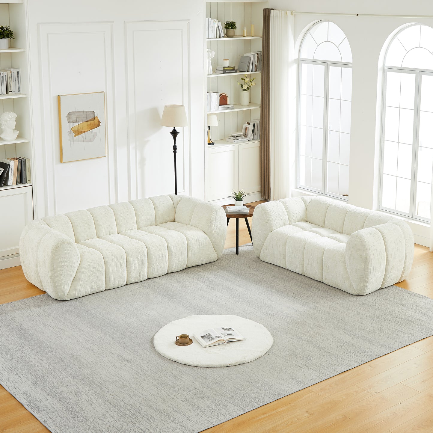 Chenille Compression Sofa — 2/3/5/6-Seat — Beige / 5-Seat