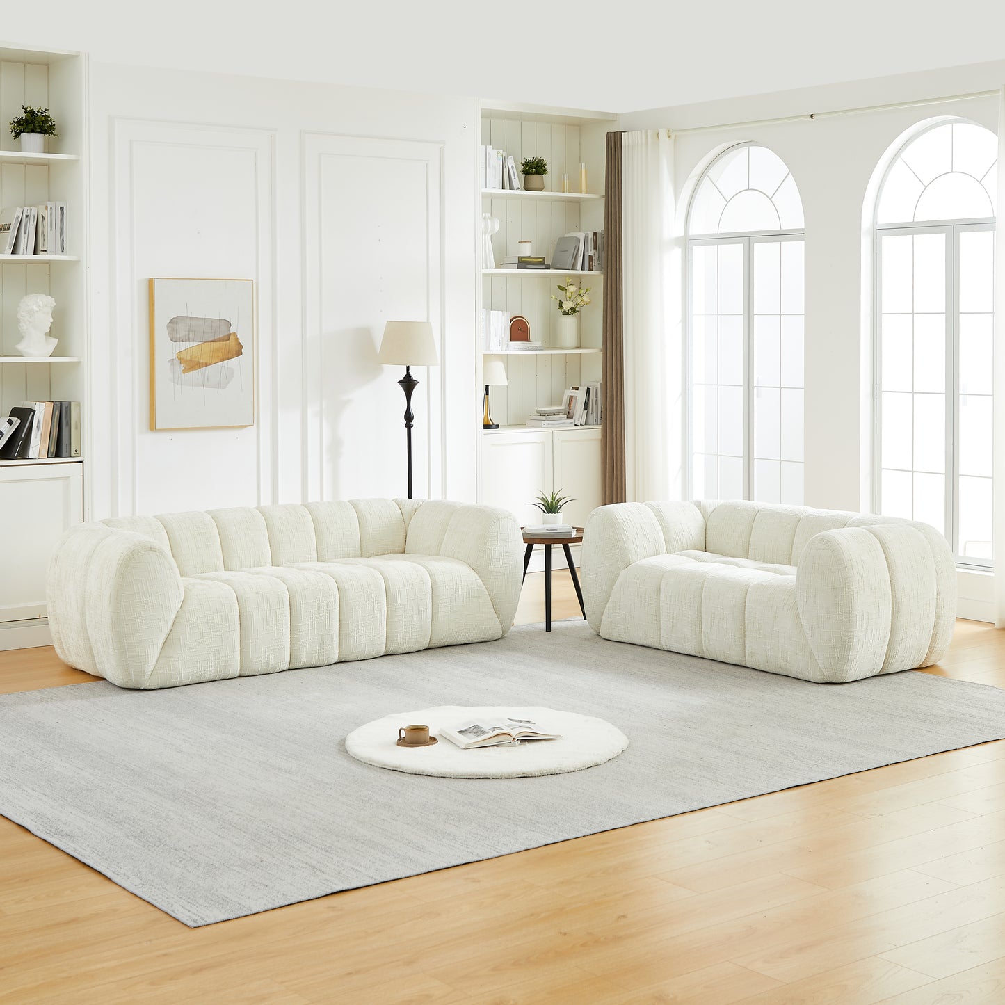Chenille Compression Sofa — 2/3/5/6-Seat — Beige / 5-Seat