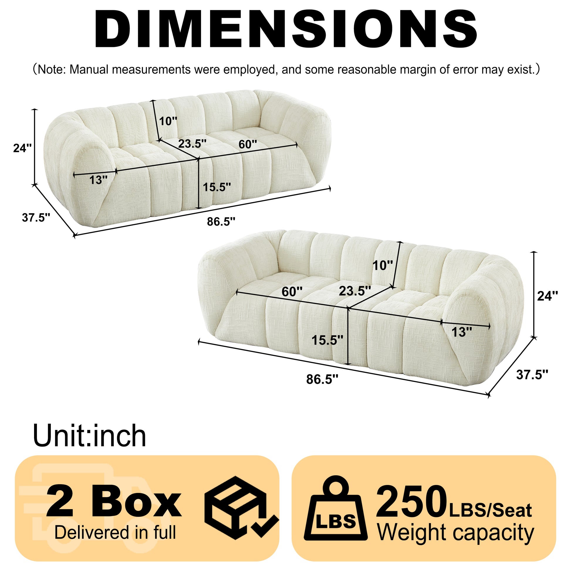 Chenille Compression Sofa — 2/3/5/6-Seat — Beige / 6-Seat