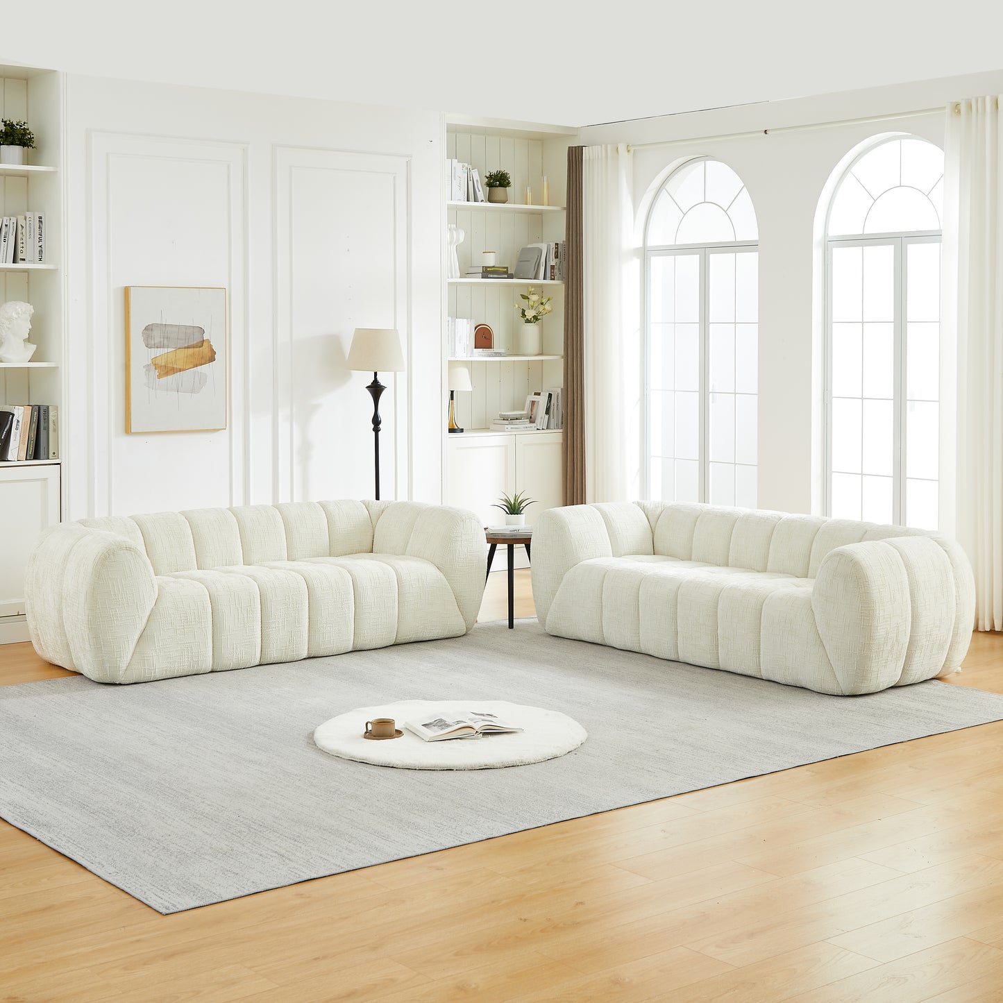 Chenille Compression Sofa — 2/3/5/6-Seat — Beige / 6-Seat