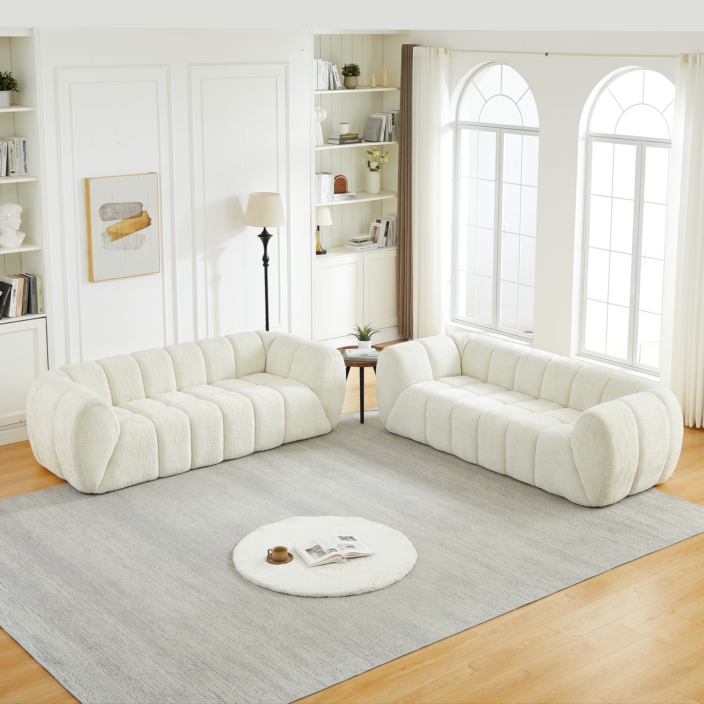 Chenille Compression Sofa — 2/3/5/6-Seat — Beige / 6-Seat