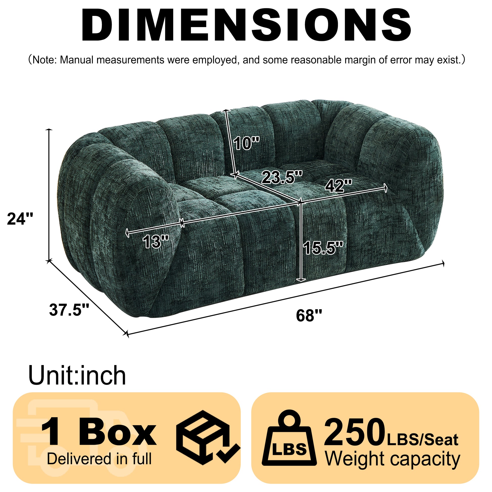 Chenille Compression Sofa — 2/3/5/6-Seat — Green / 2-Seat