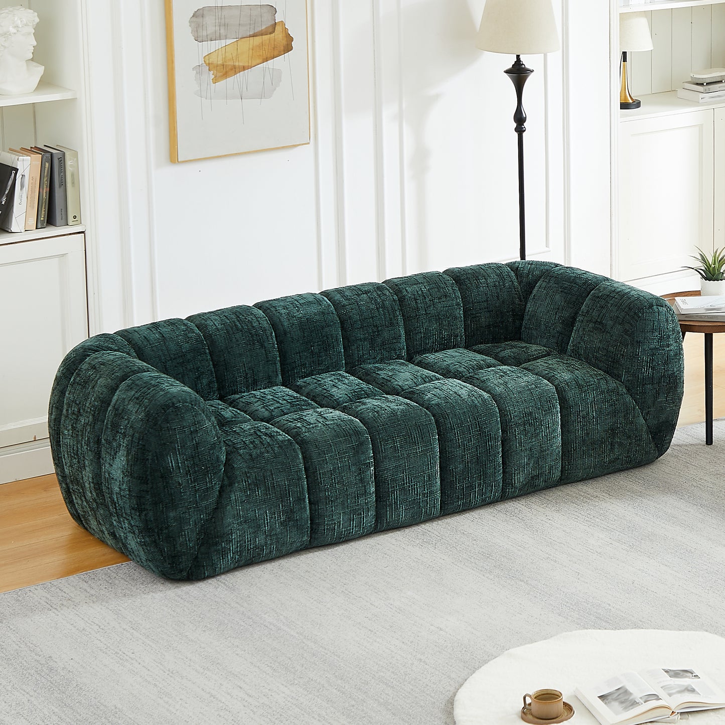 Chenille Compression Sofa — 2/3/5/6-Seat — Green / 3-Seat