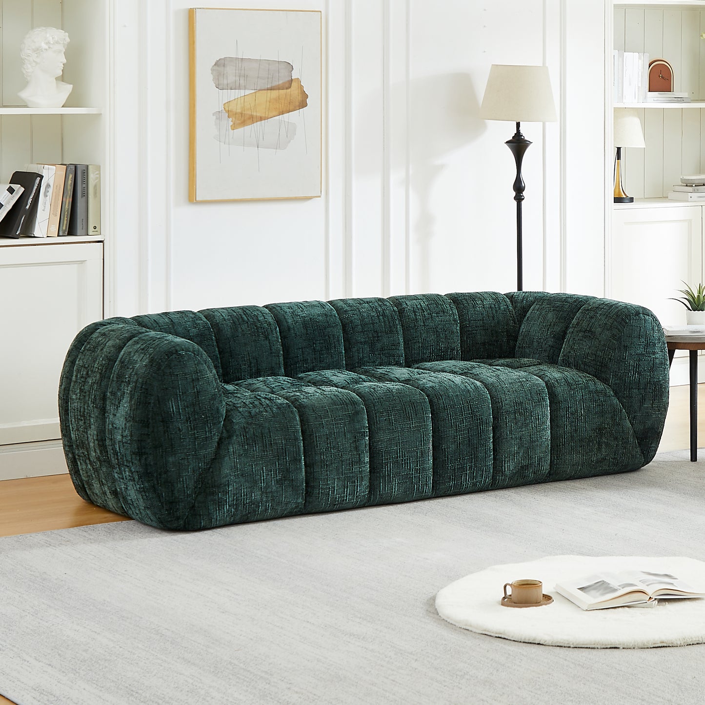 Chenille Compression Sofa — 2/3/5/6-Seat — Green / 3-Seat