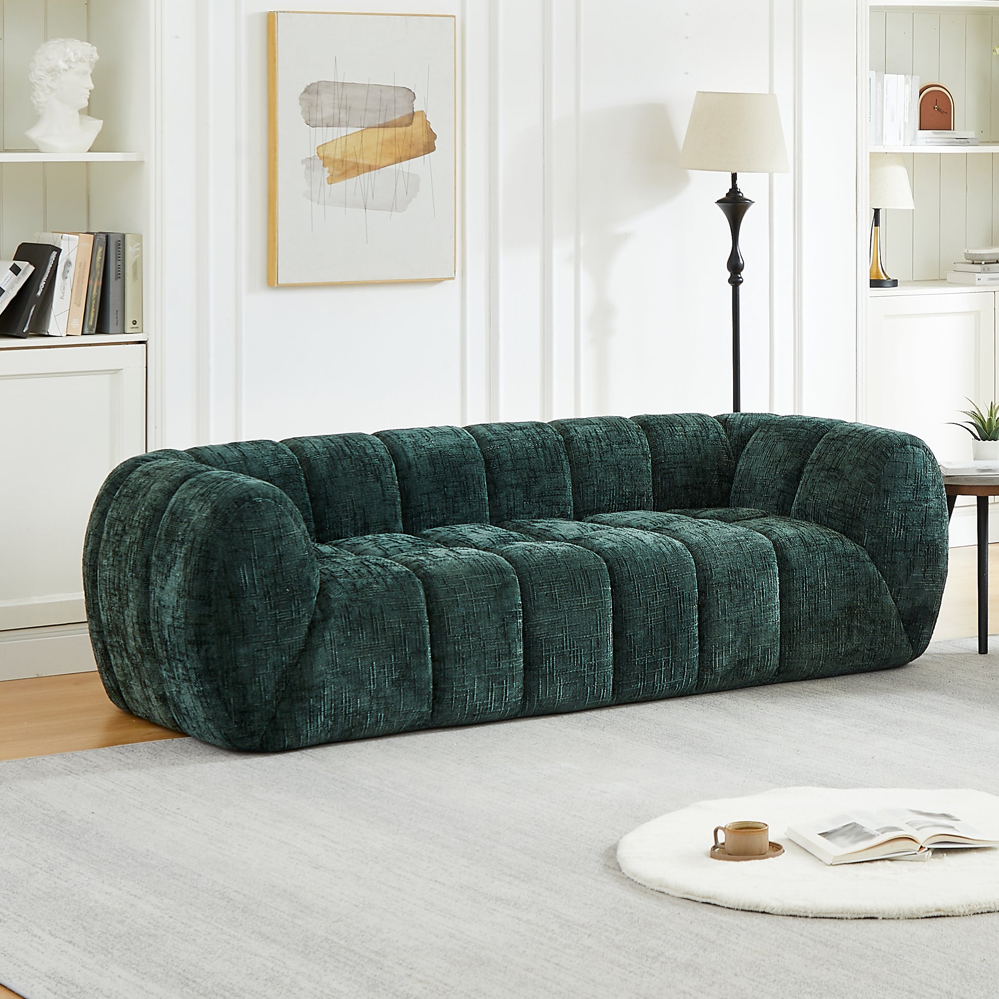 Chenille Compression Sofa — 2/3/5/6-Seat — Green / 3-Seat