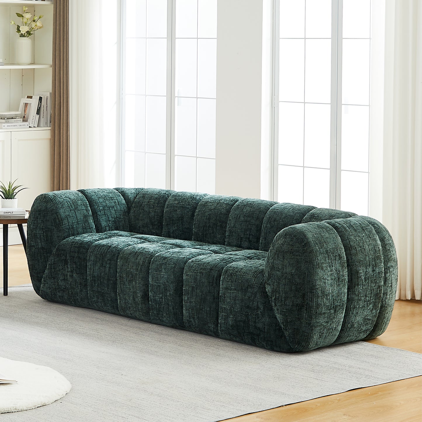 Chenille Compression Sofa — 2/3/5/6-Seat — Green / 3-Seat