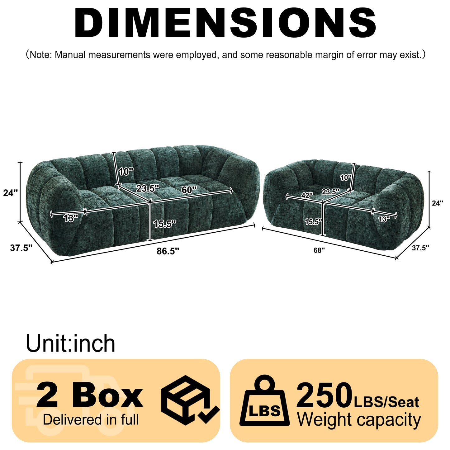 Chenille Compression Sofa — 2/3/5/6-Seat — Green / 5-Seat