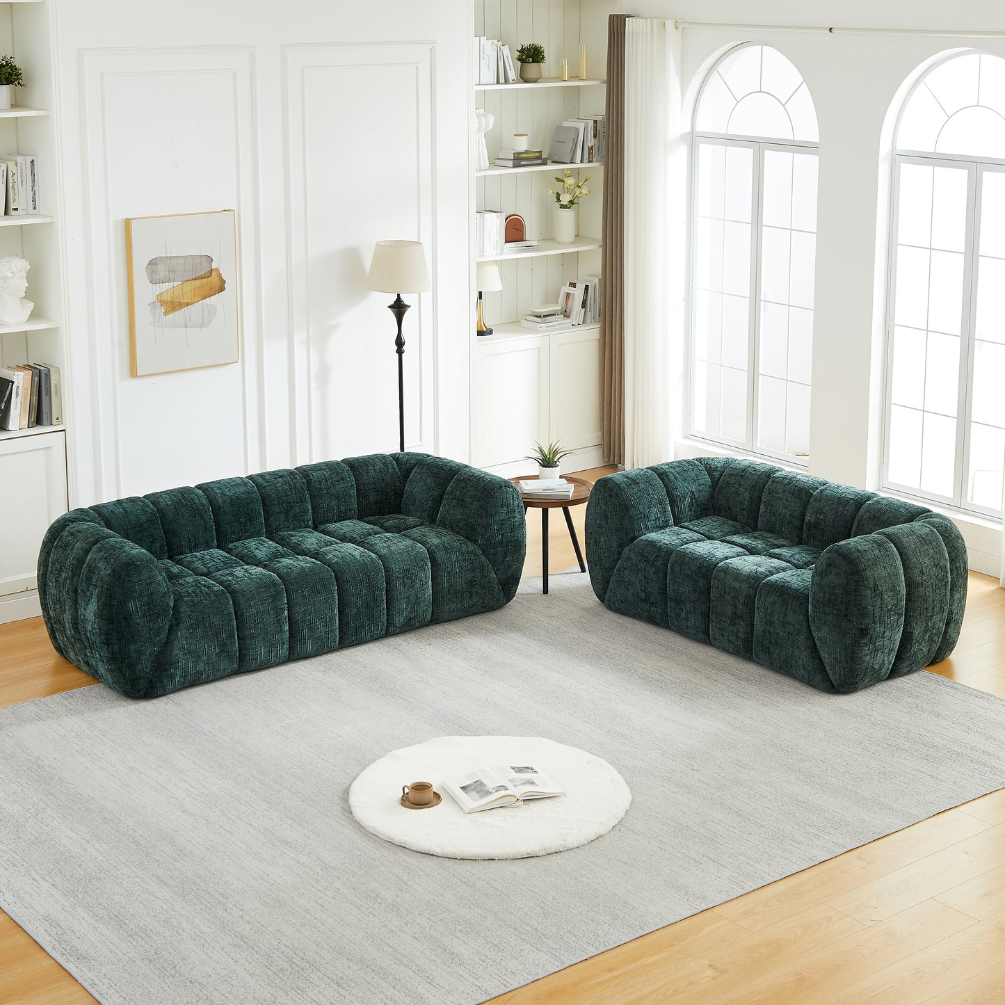 Chenille Compression Sofa — 2/3/5/6-Seat — Green / 5-Seat