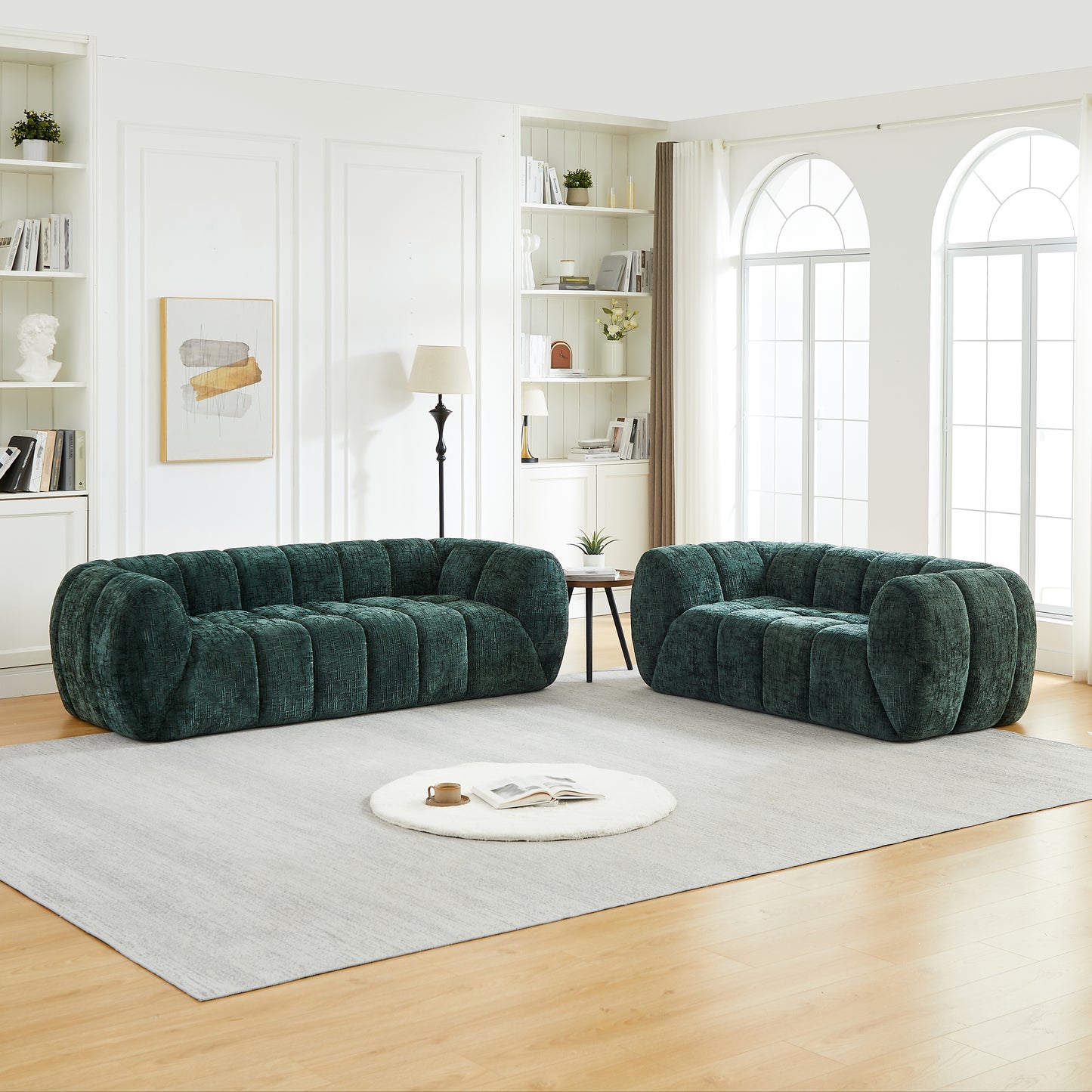 Chenille Compression Sofa — 2/3/5/6-Seat — Green / 5-Seat