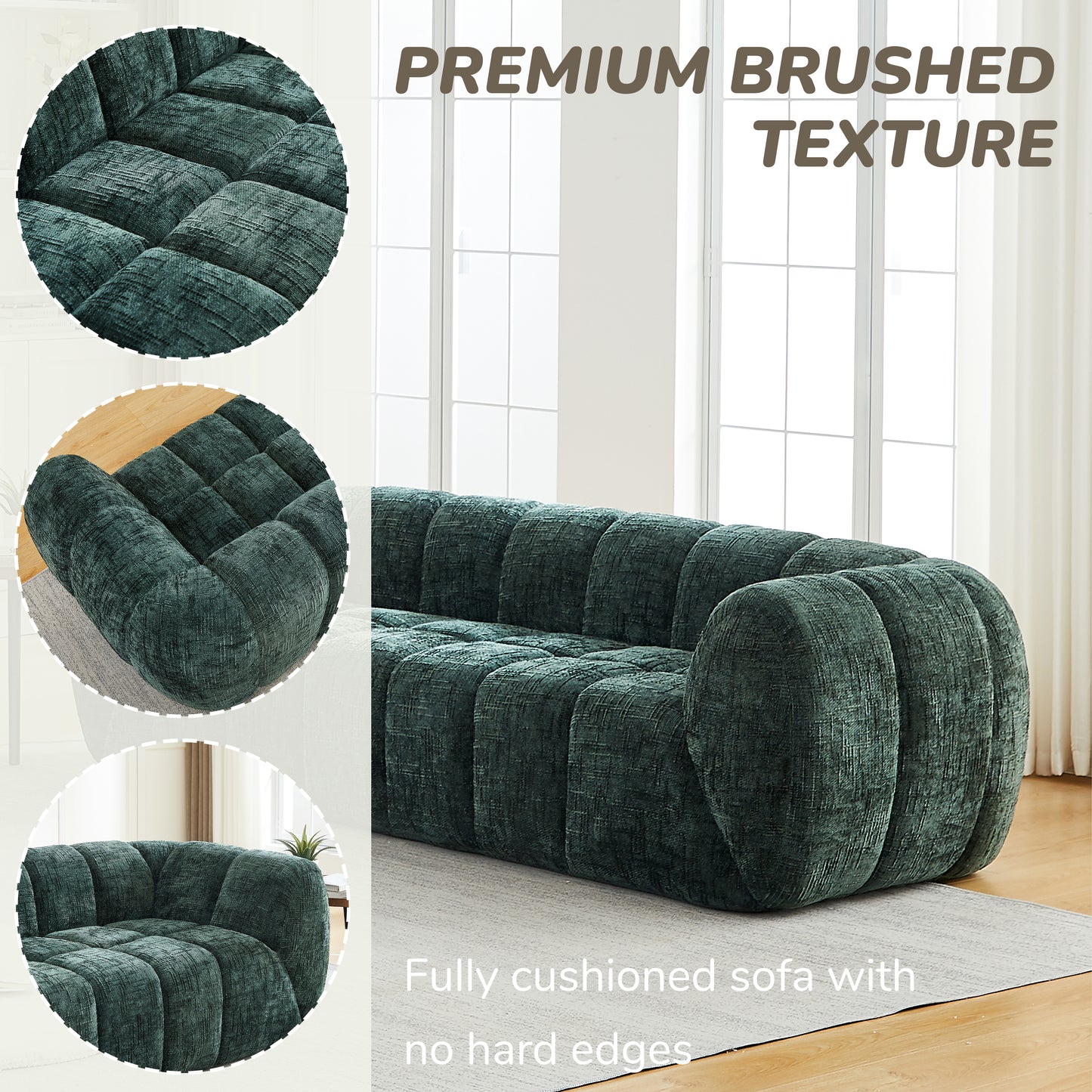Chenille Compression Sofa — 2/3/5/6-Seat — Green / 5-Seat