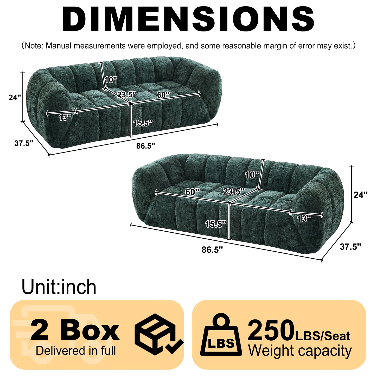 Chenille Compression Sofa — 2/3/5/6-Seat — Green / 6-Seat