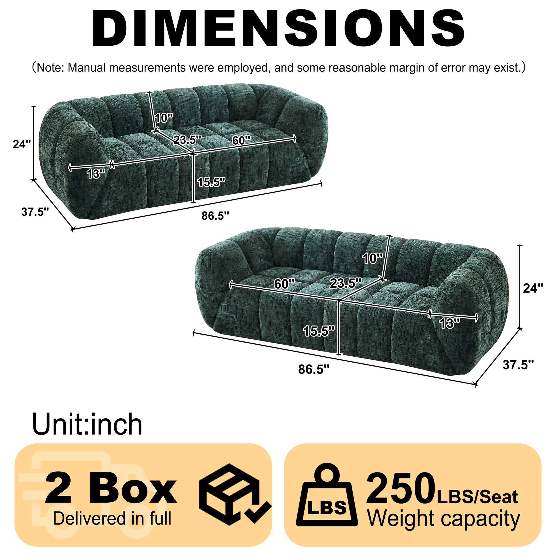 Chenille Compression Sofa — 2/3/5/6-Seat — Green / 6-Seat