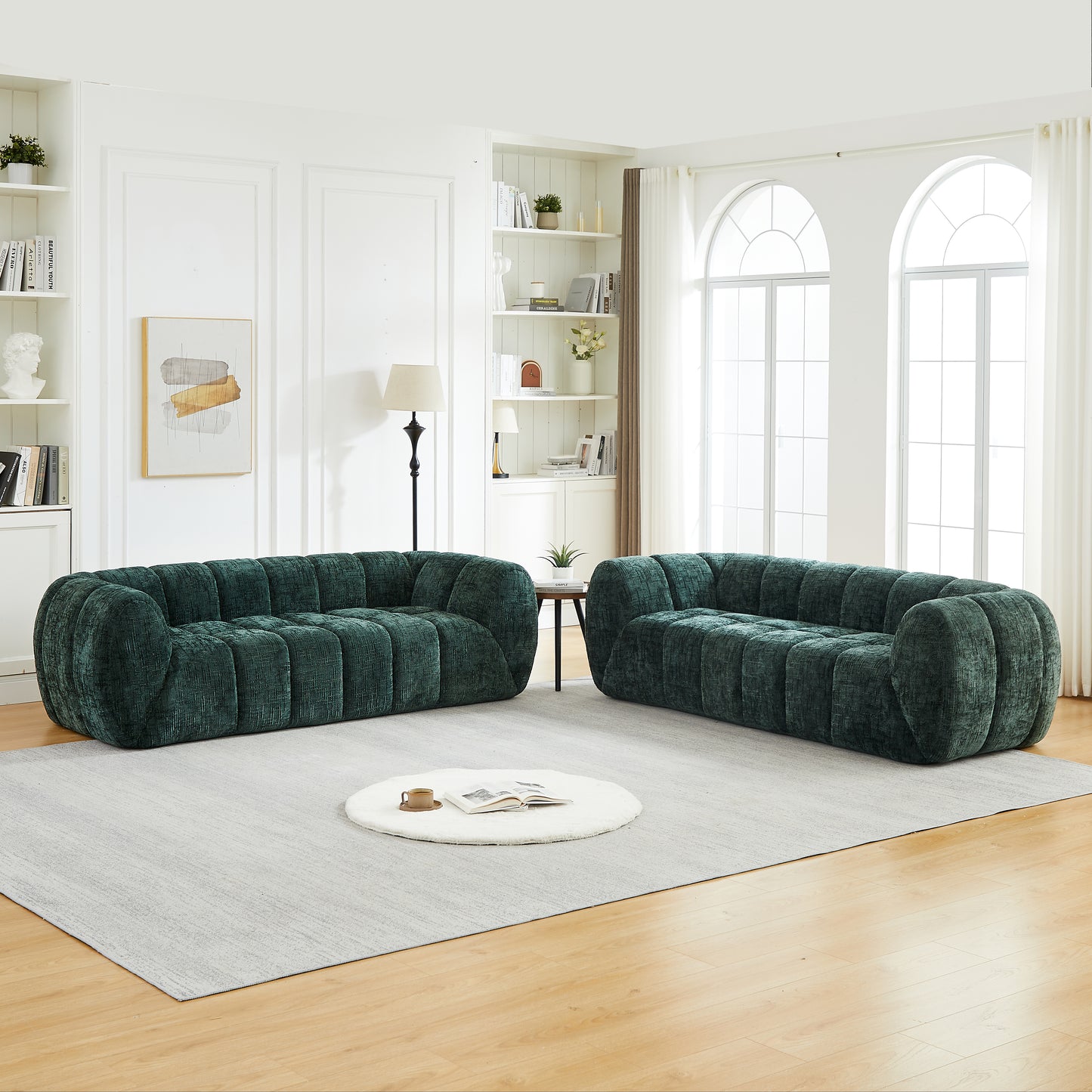 Chenille Compression Sofa — 2/3/5/6-Seat — Green / 6-Seat