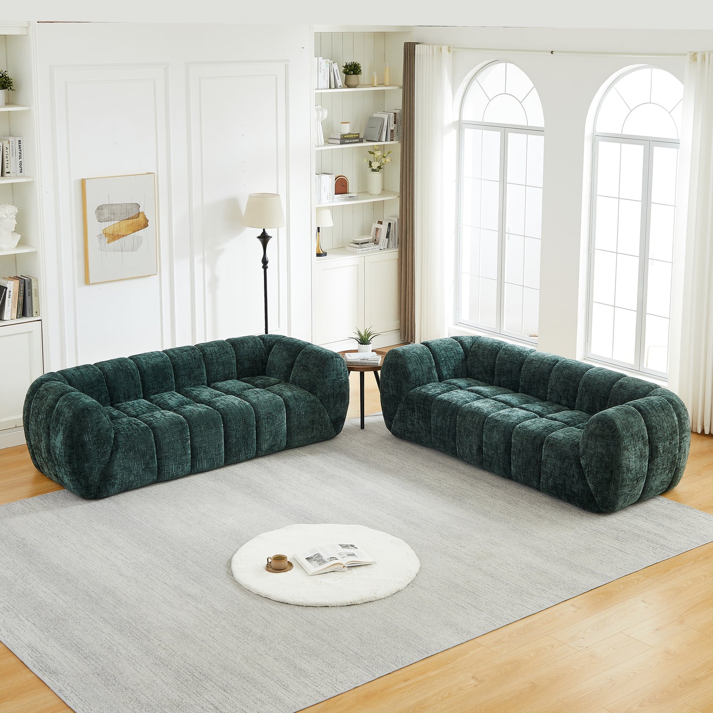 Chenille Compression Sofa — 2/3/5/6-Seat — Green / 6-Seat