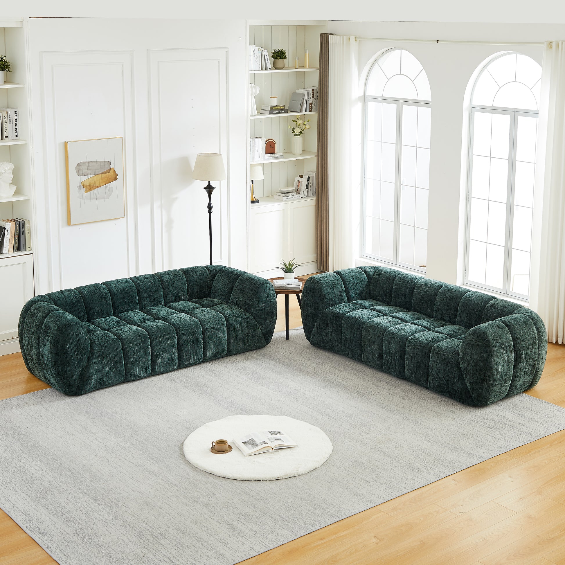 Chenille Compression Sofa — 2/3/5/6-Seat — Green / 6-Seat