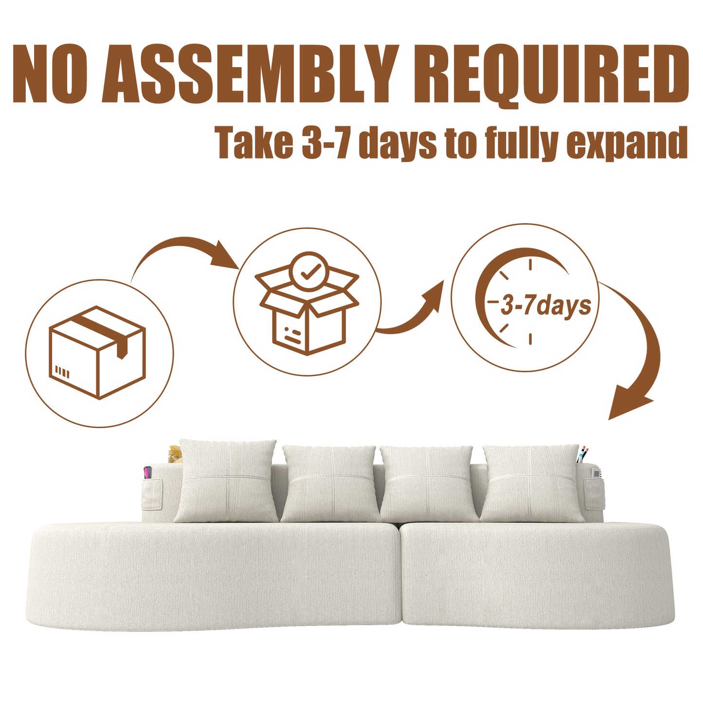 Chenille Compression Sofa — 3-Seat — Beige