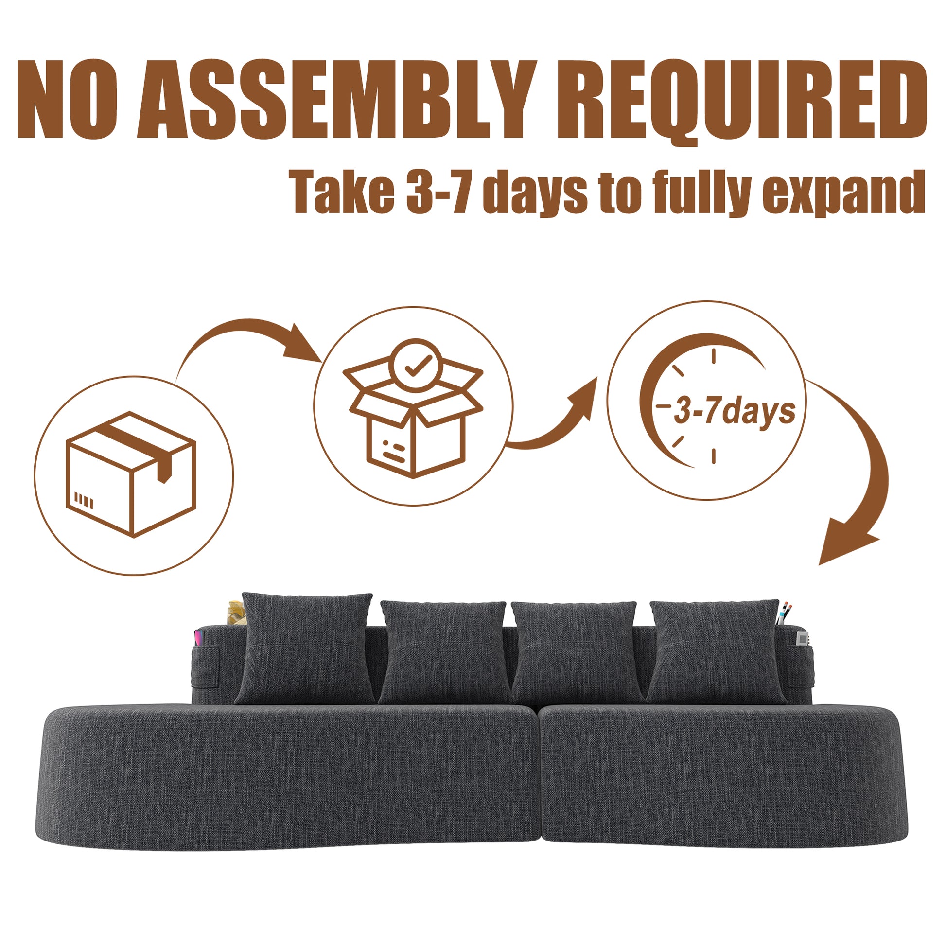 Chenille Compression Sofa — 3-Seat — Dark Gray