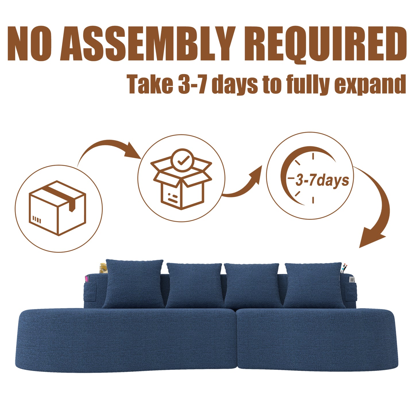 Chenille Compression Sofa — 3-Seat — Navy