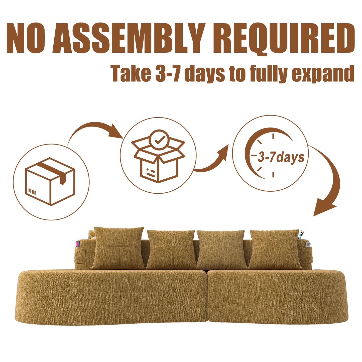 Chenille Compression Sofa — 3-Seat — Mustard Yellow