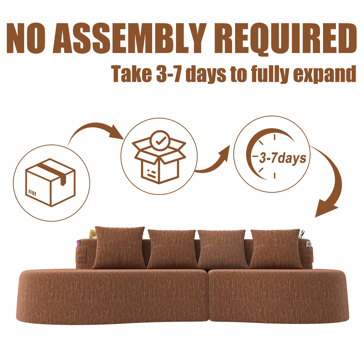 Chenille Compression Sofa — 3-Seat — Orange