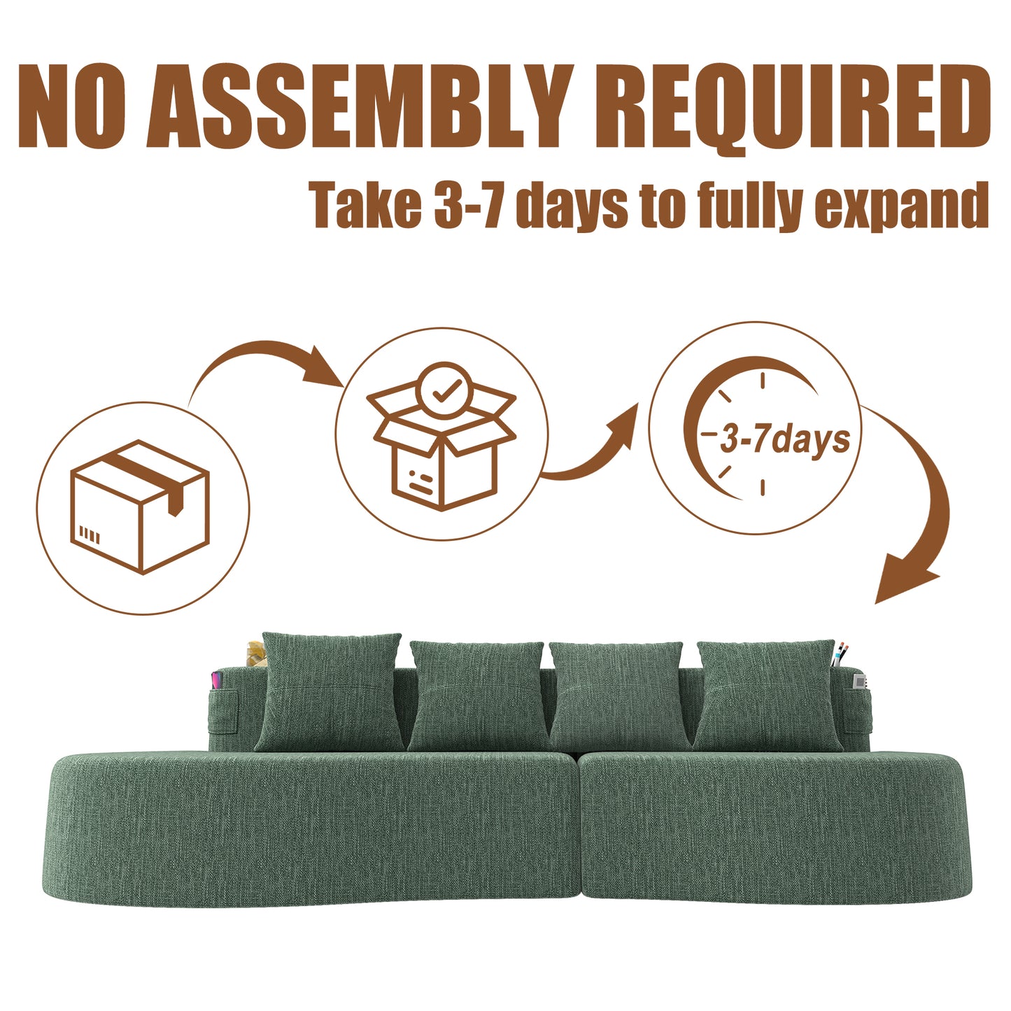 Chenille Compression Sofa — 3-Seat — Green